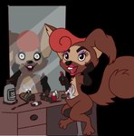 duo female feral horror_(theme) makeup mirror nightmare_fuel unknown_artist prostokvashino tama-tama hybrid mammal mouse murid murine rodent