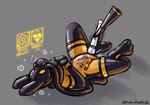 ambiguous_gender anthro clothed clothing cuff_(restraint) diaper diaper_suit drone dronification edging fart_tubes forced hosesuit latex male male/male musk restraints sex_toy solo tight_clothing vibrator wand_vibrator wearing_diaper forbiddenflrsh hi_res