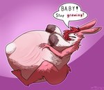 annoyed anthro areola belly big_belly big_breasts big_butt big_nipples birth_denial breasts butt dark_areola dialogue female fur hair hand_on_belly huge_belly hyper hyper_belly hyper_pregnancy inverted_nipples navel nipples outie_navel overdue pink_body pink_fur pink_hair pregnant pregnant_anthro pregnant_female simple_background solo speech_bubble stretch_marks text waismuth lilly_lapine lagomorph leporid mammal rabbit 2025 absurd_res cel_shading digital_drawing_(artwork) digital_media_(artwork) english_text hi_res shaded soft_shading