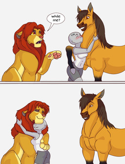 bestiality dialogue faceless_character faceless_female female female_on_feral feral group hooves human_on_feral interspecies looking_pleasured male male/female male/male mane paws pecs text trio y/n cajuzinho02 disney dreamworks spirit:_stallion_of_the_cimarron the_lion_king anon simba_(the_lion_king) spirit_(cimarron) equid equine felid feline horse human lion mammal pantherine absurd_res comic crossover english_text hi_res