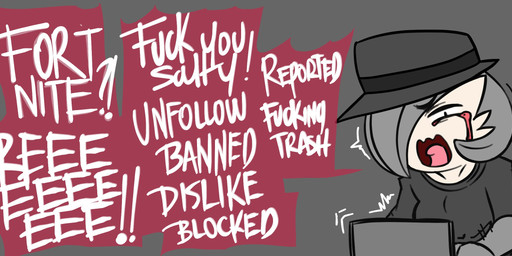 angry blood bodily_fluids breasts chair clothed clothing computer crying crying_blood dialogue electronics fedora female furniture grey_clothing grey_hair grey_shirt grey_topwear hair hair_over_eye hat headgear headwear insult not_furry one_eye_obstructed open_mouth profanity shirt sitting solo speech_bubble tears text tongue topwear saltyxodium nintendo pokemon redditor_gardevoir gardevoir generation_3_pokemon pokemon_(species) 2021 english_text hi_res