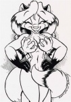 2004 anthro black_and_white breast_grab breasts canid canine disembodied_hand duo eric_schwartz female fox front_view gloves_(marking) grin grope hand_on_breast hi_res male male/female mammal markings monochrome one_eye_closed sheila_vixen smile tail wink