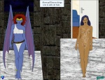 after_sex anklet bat_wings belt blue_body blue_hair blue_skin bodily_fluids breasts cum cum_on_belly cum_on_body cum_on_breasts cum_on_face dark_body dark_skin demona_(gargoyles) disney duo elisa_maza_(gargoyles) fab3716 female french_text gargoyle gargoyles genital_fluids genitals hair human humanoid irl_trace jewelry mammal membrane_(anatomy) membranous_wings navel nipple_outline nipples nude pussy red_hair text translated wings