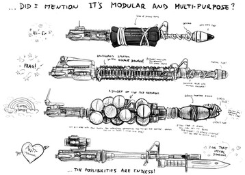 dialogue explosives grenade gun improvised_weapon knife ranged_weapon rifle text weapon zero_pictured hladilnik 2025 comic english_text hi_res monochrome sketch