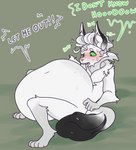 abdominal_bulge anthro black_body black_fur blush bodily_fluids breath demanding dialogue forced fully_inside fur green_eyes grey_body grey_fur hair inner_ear_fluff lidded_eyes lying male navel on_back open_mouth oral_vore panting pawpads pink_pawpads solo sweat text tongue tongue_out tuft unwilling_pred unwilling_prey vore white_body white_fur white_hair tenmathemaiden warriors_(book_series) fan_character hollowclaw_(baefeather) domestic_cat felid feline felis mammal english_text hi_res