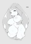 anthro areola big_breasts blush breasts female grey_background holding_breast huge_breasts looking_at_viewer navel nipples nude short_stack simple_background solo thick_thighs unp nintendo pokemon generation_3_pokemon mawile pokemon_(species) 2018 absurd_res hi_res monochrome