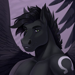 anthro black_eyebrows black_hair eyebrows feathered_wings feathers front_view glistening glistening_eyes green_eyes grey_body hair male male_anthro markings muscular muscular_anthro muscular_male nude omega_symbol pecs short_hair simple_background smile solo white_markings wings apple-faced mythology roukan_(pegasus) equid equine mammal mythological_creature mythological_equine pegasus 1:1 bust_portrait hi_res portrait