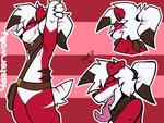 anthro bag belt ear_piercing ear_ring fur hair kerchief male multiple_poses piercing ponytail pose red_body red_eyes red_fur red_stripes ring_piercing simple_background small_tail solo stripes tail tongue tongue_out white_body white_fur white_hair white_stripes yasterwolly nintendo pokemon giovanni_(yasterwolly) generation_7_pokemon lycanroc midnight_lycanroc pokemon_(species) hi_res