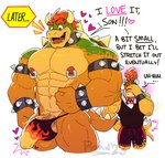 abs aged_up anthro anthro_on_anthro bandanna barely_contained barely_contained_balls barely_contained_penis big_muscles blush bodily_fluids bowser bowser_jr. bracelet bulge clothed clothing collar comic conditional_dnp countershade_torso countershading detailed_bulge dialogue duo embarrassed english_text facial_hair father's_day father_(lore) father_and_child_(lore) father_and_son_(lore) genital_outline genitals goatee green_body green_scales hair happy heart_symbol hi_res holidays horn incest_(lore) jewelry kerchief koopa male male/male mario_bros mostly_nude muscular muscular_anthro muscular_male neckerchief nintendo nipple_piercing nipple_ring nipples non-mammal_nipples orange_body orange_scales parent_(lore) parent_and_child_(lore) parent_and_son_(lore) penis penis_outline piercing poppin precum_stain red_eyes red_hair ring_piercing scales scalie shell shirt simple_background size_difference skimpy smaller_male snaggle_tooth son_(lore) spiked_collar spiked_shell spikes spikes_(anatomy) sweat sweatdrop tail tail_motion tailwag tank_top text thong topwear torn_clothing underwear vein veiny_penis wet wet_clothing white_background