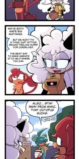 accessory city city_background coffee_cup container cowbell cup dialogue female group hair headband horn reassuring speech_bubble text trio white_hair sachasketchy idw_publishing sega sonic_the_hedgehog_(comics) sonic_the_hedgehog_(idw) sonic_the_hedgehog_(series) hop_the_lemming lanolin_the_sheep_(sonic) unnamed_character bovid caprine cricetid haplorhine lemming mammal monkey primate rodent sheep 2025 absurd_res comic digital_media_(artwork) english_text hi_res