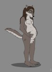 animal_genitalia anthro balls eyewear genitals glasses hand_on_belly looking_at_self looking_down male multi_nipple nipples nude plantigrade pregnant pregnant_anthro pregnant_male sheath solo standing priestofjashin canid canine canis mammal wolf hi_res