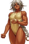 biceps braided_hair braided_ponytail breasts broad_shoulders brown_body brown_skin clothing deltoids fangs female grey_hair hair leotard long_nails medium_breasts muscular muscular_arms muscular_female nails narrowed_eyes pecs pecs_with_breasts ponytail pupils sharp_nails slit_pupils smile solo tailless tan_body tan_skin teeth white_hair sotcho outlaw_star aisha_clanclan animal_humanoid ctarl-ctarl felid felid_humanoid humanoid mammal mammal_humanoid 2023 absurd_res digital_media_(artwork) hi_res