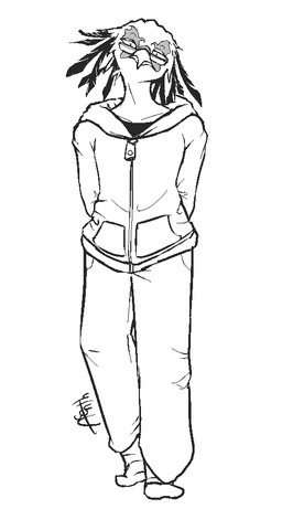 ambiguous_gender anthro beak biped clothed clothing eyewear front_view fully_clothed glasses simple_background solo standing white_background discommunicator discommunicator_(fursona) accipitriform avian bird secretary_bird black_and_white monochrome signature source_request