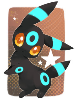 3_toes abstract_background ambiguous_gender black_body black_fur blue_body blue_fur blue_markings blue_stripes border brown_background chibi circle_(marking) digitigrade ear_markings feet feral fur head_markings leg_markings looking_at_viewer markings on_hind_legs orange_eyes paws simple_background solo star stripes tail tail_markings toes white_border y2k_(graphic_design) michi_runi nintendo pokemon eeveelution generation_2_pokemon mammal pokemon_(species) shiny_pokemon umbreon digital_media_(artwork) low_res unavailable_at_source