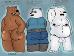 anthro balls bodily_fluids butt dialogue embarrassed genitals group happy male male/male moobs nipples penis sweat sweatdrop sweaty_butt text trio sebboh cartoon_network we_bare_bears grizzly_(we_bare_bears) ice_bear_(we_bare_bears) panda_(we_bare_bears) bear mammal english_text hi_res