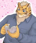 anthro book clothed clothing countershading male muscular muscular_anthro muscular_male pink_background reading reading_book shirt simple_background solo topwear bbrt534 nekojishi studio_klondike lin_hu felid mammal pantherine tiger hi_res