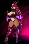 bat_wings big_breasts black_hair boots bra breasts cleavage clothed clothing female fetish_wear footwear hair high_heeled_boots high_heels highlights_(coloring) horn latex legwear lips lipstick makeup membrane_(anatomy) membranous_wings panties partially_clothed purple_hair purple_highlights purple_lips purple_lipstick shoes solo thigh_boots thigh_highs underwear whip wings ooo-belise-ooo geo_(pechallai) antelope bovid demon gazelle mammal thomson's_gazelle true_antelope hi_res