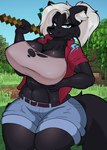 anthro big_breasts blue_bottomwear blue_clothing blue_eyes blue_shorts bottomwear breasts clothed clothed_anthro clothed_female clothing exposure_variation female fluffy fluffy_tail hair huge_breasts jacket looking_at_viewer pickaxe red_clothing red_jacket red_topwear shorts solo tail thick_thighs topwear white_hair wide_hips foxgumie microsoft minecraft mojang vtuber xbox_game_studios delora_(mamadelora) canid canine canis mammal wolf 2025 hi_res