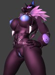 anthro black_body blue_nipples blue_pussy clothed clothing female genitals nipples partially_clothed pussy scar smug solo anaroth epic_games fortnite pack_leader_highwire wired_wolf_(reptilligator) canid canine canis mammal wolf 3d_(artwork) absurd_res digital_media_(artwork) hi_res