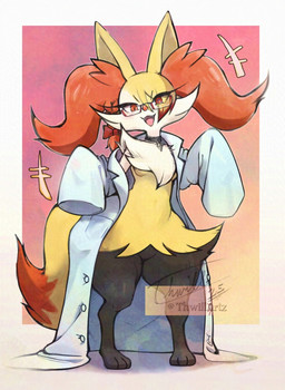 3_toes anthro arm_tuft big_tail biped black_body black_fur blush blush_lines border bottomless bottomless_anthro bottomless_female breasts cheek_tuft chest_tuft choker clothed clothing coat cute_fangs digitigrade dipstick_tail emanata eyelashes eyewear facial_tuft fangs featureless_crotch feet female female_anthro front_view fur glasses hair hip_tuft inner_ear_fluff jewelry lab_coat long_eyelashes looking_at_viewer looking_down looking_down_at_viewer markings mostly_nude_anthro mostly_nude_female multicolored_body multicolored_fur necklace open_:3 open_mouth open_smile orange_body orange_eyes orange_fur orange_inner_ear_fluff orange_nose orange_tail_tip oversized_clothing pink_tongue red_hair shoulder_tuft simple_background small_breasts smile solo standing tail tail_markings teeth thick_eyelashes thick_thighs toes tongue topwear tuft two_tone_tail white_background white_body white_fur yellow_body yellow_ears yellow_fur yellow_tail thwillartz nintendo pokemon pardonne braixen canid generation_6_pokemon mammal pokemon_(species) 2025 colored dated digital_drawing_(artwork) digital_media_(artwork) english_description full-length_portrait hi_res portrait shaded signature