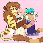 4_fingers anthro arm_around_partner arm_around_waist bent_arm black_nose blue_bottomwear blue_clothing blue_eyebrows blue_eyes blue_facial_hair blue_goatee blue_pants bodily_fluids bottomwear brown_eyebrows brown_freckles brown_inner_ear_fluff brown_mane brown_stripes brown_tail brown_tail_tuft clothed clothed_anthro clothed_male clothing comforting_another crying ear_piercing eyebrows eyes_closed facial_hair facial_piercing fangs fingers freckled_face freckles fully_clothed fully_clothed_anthro fully_clothed_male fur goatee group hair half-closed_eyes hand_on_shoulder hug inner_ear_fluff interspecies larger_anthro larger_male light lip_piercing long_mane long_tail looking_at_another looking_at_partner male male/male male_anthro mane markings multicolored_body multicolored_fur multicolored_hair narrowed_eyes no_pupils nose_piercing nose_ring nude_anthro nude_male orange_eyes orange_nose pants piercing pink_background pink_ear_piercing pink_eyebrows pockets purple_clothing purple_shirt purple_t-shirt purple_topwear ring_piercing shaved_sides shirt short_hair simple_background size_difference smaller_anthro smaller_male standing striped_arms striped_markings striped_tail stripes t-shirt tail tail_markings tail_tuft teal_hair tears tears_of_sadness teeth text topwear trio tuft two_tone_hair white_body white_fur yellow_body yellow_fur yellow_tail chotpot chot_(chotpot) pizza_dog_(adeptarcade) canid canine canis coati domestic_dog felid lion mammal pantherine procyonid 1:1 2017 artist_name colored dated digital_drawing_(artwork) digital_media_(artwork) english_description english_text lighting shaded