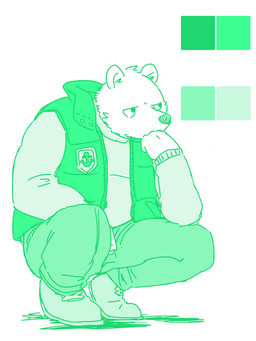 anthro biped bottomwear clothed clothing humanoid_hands male pants shirt simple_background solo topwear nico26b bear mammal 2015 3:4 green_and_white monochrome sketch