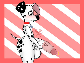 anthro balls big_balls big_penis black_ears black_nose black_spots blush collar collar_tag condom erection floppy_ears foreskin fur genitals glans heterochromatic_ears huge_balls huge_penis humanoid_genitalia humanoid_penis looking_pleasured male nude penis pink_inner_ear red_collar retracted_foreskin sexual_barrier_device small_but_hung solo spots star_collar_tag vein veiny_balls veiny_penis white_body white_fur white_spots rannfurryartist 101_dalmatian_street 101_dalmatians disney dylan_(101_dalmatians) canid canine canis dalmatian domestic_dog mammal 4:3 absurd_res hi_res