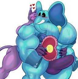 anthro big_ears big_muscles blue_body blush blush_lines bodily_fluids bulge clothing detailed_bulge duo erection glistening glistening_body heart_symbol hearts_around_head holidays huge_muscles hyper hyper_muscles light_bulb long_tail male male/male muscular muscular_anthro muscular_male proboscis_(anatomy) purple_body simple_background sweat tail trunk_(anatomy) tusks underwear valentine's_day_card white_background furryonline1 mob_entertainment poppy_playtime smiling_critters valentine's_day bubba_bubbaphant catnip_(furryonline1) fan_character domestic_cat elephant elephantid felid feline felis mammal proboscidean digital_drawing_(artwork) digital_media_(artwork) hi_res
