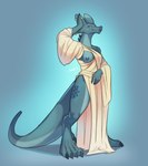 anthro blue_background blue_body blue_scales breasts claws clothing dewclaw exposed_breasts female grand_kobold lipstick long_tail makeup piercing pose scales simple_background solo tail thick_tail toga luxar92 grand_duchess_philomena scalie absurd_res hi_res pinup