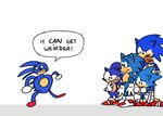 2019 adventures_of_sonic_the_hedgehog anthro biped black_eyes blue_body blue_fur cigardoesart classic_sonic classic_sonic_(universe) clothing crossed_arms dialogue english_text eulipotyphlan footwear frown fur gloves group handwear hedgehog hi_res male mammal meme sanic sega shoes simple_background sonic_boom sonic_the_hedgehog sonic_the_hedgehog_(series) speech_bubble square_crossover standing tan_body tan_fur text white_background