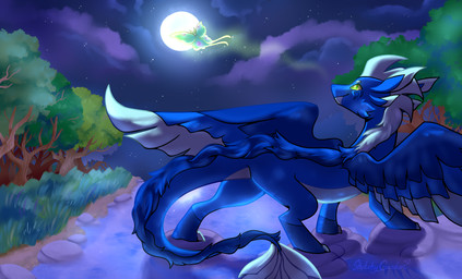 blue_body blue_feathers blue_fur blue_scales claws feathered_wings feathers feral fur green_eyes male moon nature night scales solo tail water wings sketchygarden mythology raio arthropod dragon furred_dragon furred_scalie insect lepidopteran moth mythological_creature mythological_scalie scalie absurd_res digital_media_(artwork) hi_res