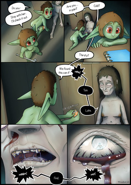 blood bodily_fluids breasts butt close-up crawling dialogue emaciated female food genitals green_body green_skin group hair hand_on_table holding_food holding_melee_weapon holding_object holding_weapon humanoid_pointy_ears male medium_breasts melee_weapon nipples nosebleed nude open_mouth pointy_ears pubes shortstack sitting sitting_on_ground speech_bubble teeth text trio vulva weapon greenbuncafe roadkill_(greenbuncafe) sodacan_(greenbuncafe) goblin human humanoid mammal absurd_res colored comic digital_drawing_(artwork) digital_media_(artwork) english_text hi_res shaded signature