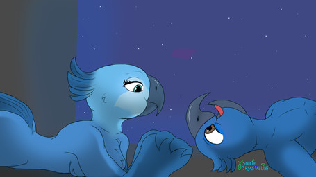 anthro beak blue_body blue_eyes blue_feathers breast_squish breasts brown_eyes butt duo feathered_crest feathered_tail feathered_wings feathers female happy head_crest looking_at_another male male/female nude nude_anthro romantic romantic_couple squish tail wing_fingers wings anonymous_artist blue_sky_studios rio_(series) blu_(rio) jewel_(rio) avian bird macaw neotropical_parrot parrot spix's_macaw true_parrot 16:9 hi_res widescreen