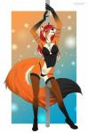 5_fingers anthro black_nose breasts camel_toe clothed clothing dancing female fingers fur hair orange_body orange_fur pole pole_dancing red_hair smile solo standing amur azalea_benz canid canine fox mammal 2019 digital_media_(artwork) hi_res