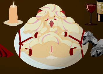 alcohol anthro aroused bdsm beverage bodily_fluids bondage bound candle candlelight container crying cup desperation drinking_glass drooling female food fruit genital_fluids genitals glass glass_container glass_cup leftovers light logo needy open_mouth plant platter presenting presenting_vulva pseudo_hair red_eyes restaurant restraints rope rope_bondage saliva simple_background solo spread_legs spreading submissive tears tongue tongue_out vaginal_fluids vulva white_body wine wine_bottle wine_glass pricklypastor_(artist) nintendo pokemon alcremie food_creature generation_8_pokemon pokemon_(species) strawberry_sweet_alcremie vanilla_cream_alcremie 2026 artist_logo digital_drawing_(artwork) digital_media_(artwork) hi_res signature