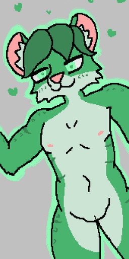 andromorph andromorph_anthro anthro belly biped flat_chested floating_heart front_view fur genitals green_body green_eyes green_hearts grey_background heart_eyes heart_symbol intersex intersex_anthro looking_at_viewer navel nipples nude pink_ears pink_nipples pink_nose simple_background solo spots standing striped_body striped_fur stripes vulva white_belly white_underside therealmessyroomguy1 felid mammal pantherine snow_leopard animated hi_res