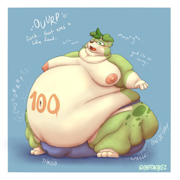 anthro areola belly big_belly biped blue_bottomwear blue_clothing blue_underwear blush bodily_fluids body_writing bottomwear breath bulge burping chubby_cheeks clothing cum detailed_bulge dialogue double_chin expansion eyewear fat_rolls floppy_ears fur genital_fluids glasses green_body green_eyes green_fur green_spots hair head_tuft huge_belly hyper leaking_precum leg_rolls male male_anthro markings moan moobs morbidly_obese morbidly_obese_anthro navel neck_rolls neck_tuft nipples obese obese_anthro onomatopoeia open_mouth overweight overweight_anthro overweight_male panting paws precum precum_through_clothing precum_through_underwear rumbling_stomach simple_background solo sound_effects spots spotted_body tan_body tan_fur text tuft underwear weight_gain wet wet_clothing chiffoncakez chiffon_(chiffoncakez) canid canine canis domestic_dog mammal 1:1 digital_drawing_(artwork) digital_media_(artwork) english_text hi_res shaded signature