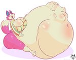 anthro anthro_pred belly big_belly big_breasts big_butt breasts butt female female/female huge_belly huge_breasts huge_butt hyper hyper_belly solo vore imafetish animal_crossing nintendo freya freya_(animal_crossing) canid canine canis mammal wolf hi_res