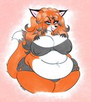 anthro belly big_belly big_breasts breasts clothing female hand_on_breast huge_breasts lips nipple_outline overweight overweight_anthro overweight_female solo stretch_marks thick_bottom_lip f-thefirst canid canine fox mammal