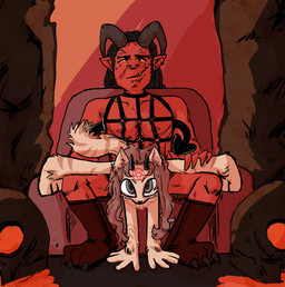 anthro boots chair clothing detailed_background duo facial_piercing female footwear furniture handstand hell horn inverted_pentacle lapdance loli looking_at_viewer male male/female nose_piercing occult_symbol pentacle pentagram piercing shoes symbol throne young young_anthro young_female deaddemonbunny lil_nas_x montero satan sophia_hellstrand demon domestic_cat felid feline felis humanoid mammal norwegian_forest_cat hi_res