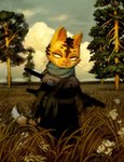 anthro bag clothed clothing cloud detailed_background dress female field flower front_view fur fur_markings grass looking_aside markings orange_body orange_fur outside plant scarf solo standing tall_grass tree crookedtrees animal_crossing nintendo tabby_(animal_crossing) domestic_cat felid feline felis mammal 2016