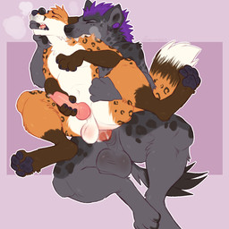anal anal_knotting anal_penetration animal_genitalia animal_penis anthro ball_size_difference balls big_balls bite bodily_fluids canine_genitalia canine_penis cum cum_in_ass cum_inside dipstick_tail dominant dominant_male duo erection feet finger_in_mouth fur genital_fluids genitals knot knotted_penis knotting leopard_spots male male/male male_penetrated male_penetrating male_penetrating_male markings nude penetration penile penis sex shoulder_bite sigh simple_background size_difference spots spotted_body spotted_fur submissive submissive_male sweat tail tail_markings toes kingparked canid canine fox hyena mammal spotted_hyena 1:1 digital_media_(artwork) hi_res