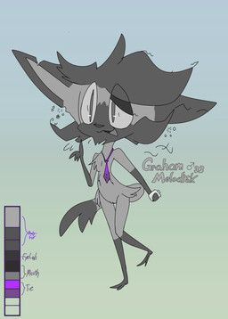 andromorph anthro bubble chest_tuft chin_tuft clothed clothing drunk drunk_bubble ear_tuft facial_tuft flask fur furgonomics genitals grey_body grey_ears grey_eyes grey_fur grey_hair grey_mouth grey_nose grey_sclera grey_tail grey_tongue hair humanoid_genitalia humanoid_vulva intersex necktie notched_ear purple_clothing purple_necktie solo substance_intoxication tail text tongue translucent translucent_hair tuft vulva toddjackjuster graham_melodisk domestic_cat felid feline felis mammal absurd_res hi_res model_sheet
