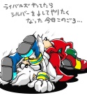 anthro duo german_suplex male mostly_nude simple_background suplex text upside_down white_background urahyu sega sonic_the_hedgehog_(series) knuckles_the_echidna silver_the_hedgehog echidna eulipotyphlan hedgehog mammal monotreme 5:6 japanese_text translation_request