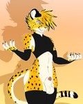 animal_genitalia anthro arm_warmers armwear balls bottomless bottomless_anthro bottomless_male claws clothed clothing crop_top evil_grin fur genitals hair male markings penis penis_tip shadow sheath shirt simple_background smile solo spots spotted_body spotted_fur tail thick_thighs three-quarter_view topwear wide_hips cutefckngbunny eagle_orion cheetah felid feline mammal 4:5 absurd_res hi_res