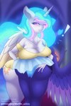 anthro big_breasts big_butt blue_body blue_clothing blue_hair blue_underwear blush bottomwear breasts butt butt_grab clothed clothing cutie_mark duo ethereal_hair exclamation_point feathered_wings feathers female female/female glowing glowing_hair hair hand_on_butt horn huge_breasts looking_at_viewer multicolored_hair shirt skirt smile smug starry_hair text thick_thighs topwear underwear white_body wings shad0w-galaxy friendship_is_magic hasbro my_little_pony mythology patreon princess_celestia_(mlp) princess_luna_(mlp) equid equine mammal mythological_creature mythological_equine winged_unicorn 2:3 digital_media_(artwork) hi_res url sibling_(lore) sister_(lore) sisters_(lore)