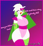 anthro athletic border breasts clothing dialogue ear_piercing ear_ring exclamation_point feathers female green_clothing hair legwear leotard non-mammal_breasts piercing pink_body pink_clothing pink_feathers purple_border ring_piercing simple_background small_breasts solo text thigh_highs white_body white_feathers wide_hips sillyniko five_nights_at_freddy's five_nights_at_freddy's:_security_breach scottgames steel_wool_studios glamrock_chica avian bird chicken galliform gallus_(genus) phasianid 2023 digital_media_(artwork) english_text hi_res