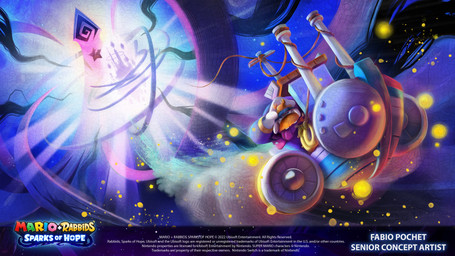 action_scene ambiguous_gender anthro blue_clothing blue_coat blue_eyes blue_topwear buckteeth castle clothed clothed_anthro clothed_male clothing coat duo facial_hair floppy_ears flying fur hat headgear headwear holding_clothing holding_hat holding_headgear holding_headwear holding_object light lop_ears male male_anthro mitten_hands mustache orange_facial_hair orange_mustache peaked_cap purple_body purple_scarf scarf space spacecraft sparkles teeth text topwear vehicle white_body white_clothing white_fur white_hat white_headwear fabio_pochet mario_plus_rabbids_sparks_of_hope nintendo raving_rabbids rayman_(series) ubisoft captain_orion cursa_(mario_plus_rabbids) celestial_being lagomorph mammal rabbid 16:9 2023 4k absurd_res artist_name colored digital_drawing_(artwork) digital_media_(artwork) english_description english_text hi_res lighting official_art shaded widescreen female_(lore)