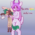 anthro brown_paws carrying_another digitigrade duo ellipsis featureless_crotch female feral fur horn lgbt_pride male multicolored_text open_mouth orange_eyes pride_color_text pride_colors purple_body purple_fur purple_mouth rainbow_pride_colors rainbow_symbol six-stripe_rainbow_pride_colors stated_homosexuality stated_sexuality tan_body tan_fur text wings justiceposting nintendo pokemon eeveelution generation_4_pokemon leafeon pokemon_(species) 1:1 hi_res