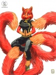 anthro asian_clothing black_nose blue_eyes breasts clothed clothing female fur hair multi_tail orange_body orange_fur simple_background smile solo tail white_background kacey molly_fullin canid canine dreamspinner fox mammal 2008